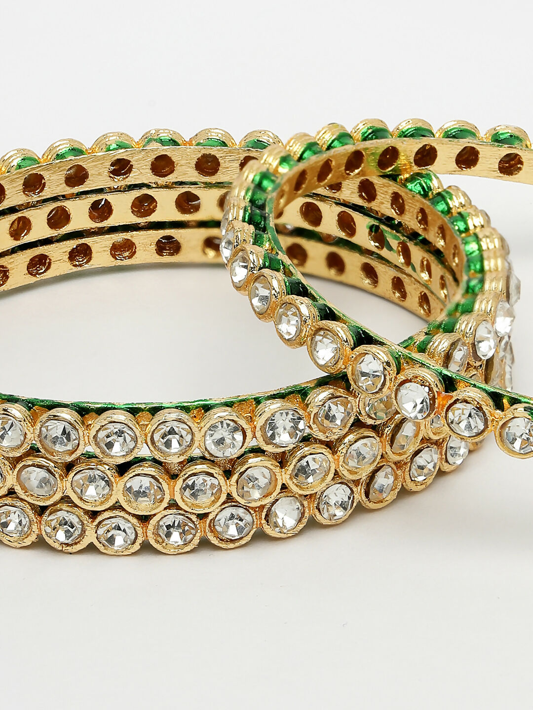 NVR Women's Set Of 4 Gold-Polished Kundan-Studded Traditional Bangles - Swadesiicart