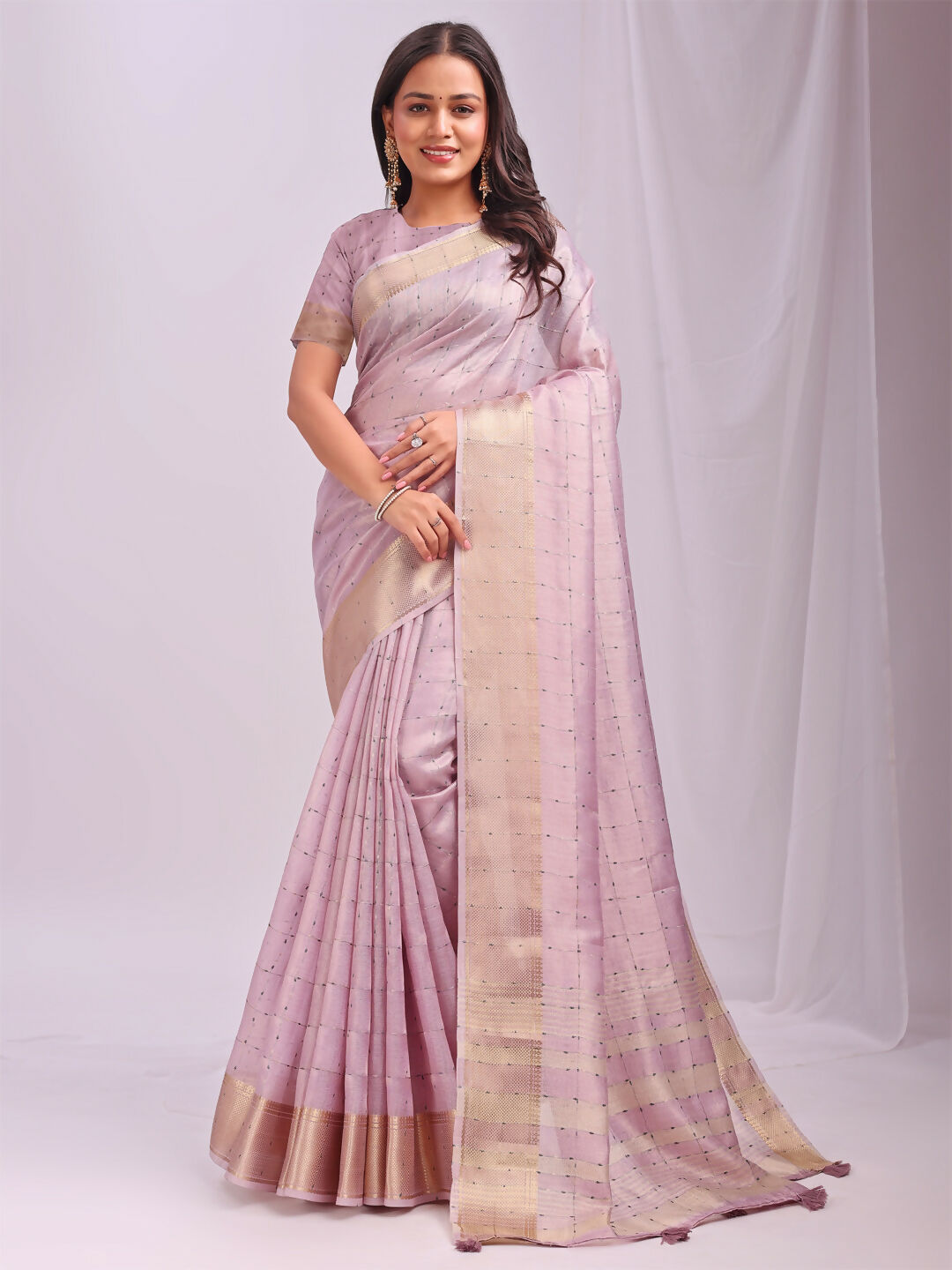 Shree Shyam Fashion Organza Light Pink Saree