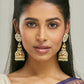 Nuyug 22K Gold-Plated Kundan Stone Studded & Pearl Beaded Dome Shaped Jhumkas | Swadesiicart