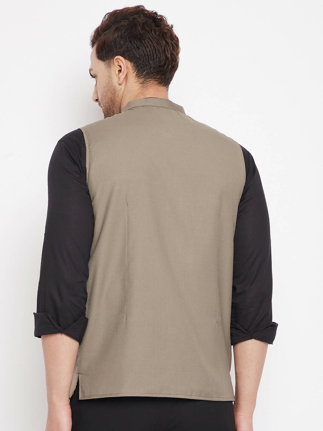 Even Apparels Beige Merino Men Woven Nehru Jacket | Swadesiicart