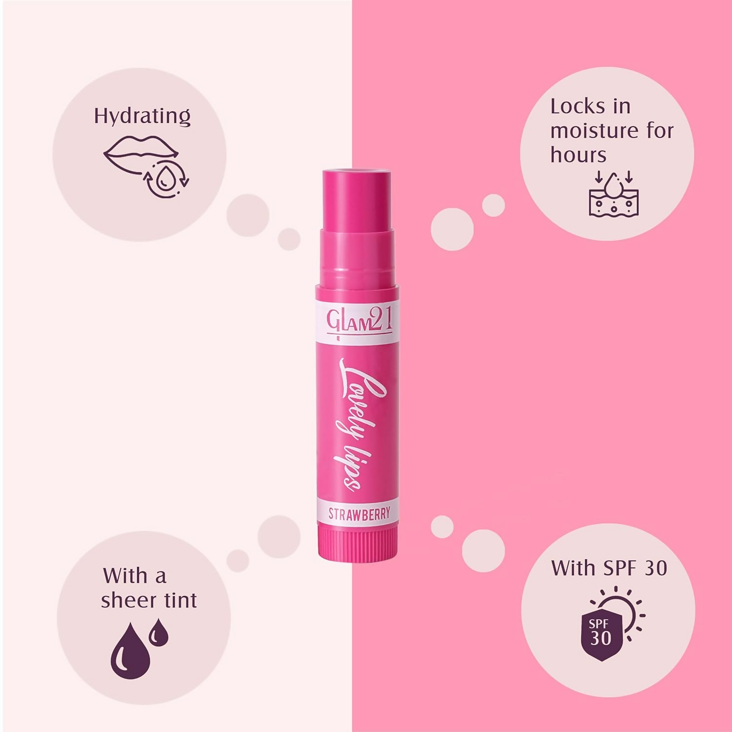 Glam21 Moisturizing Lip Balm Fruit Extract & Infused Active Ingredients - Strawberry - Swadesiicart