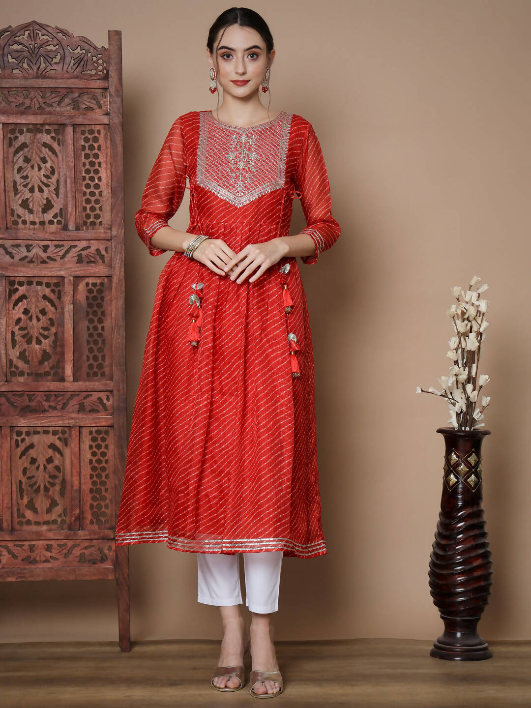Indian Clothing Myshka Women's Red Anarkali Kurta - Swadesiicart