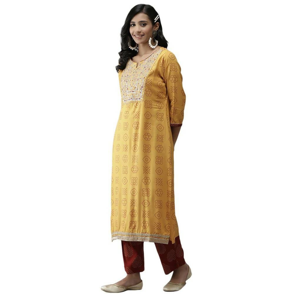 Anubhutee Women's Rayon Ethnic Motifs Printed Regular Gotta Patti Kurta Set | Swadesiicart