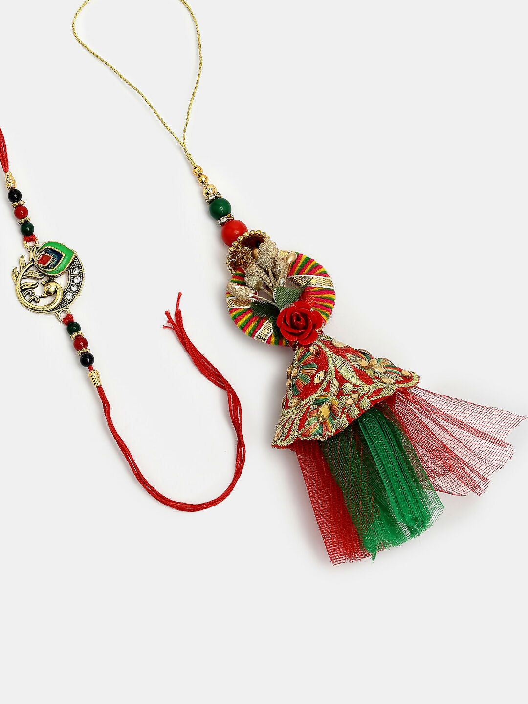 NVR Women & Men Set of 2 Multicolor Peacock Design Bhaiya Bhabhi Rakhi With Roli Chawal | Swadesiicart