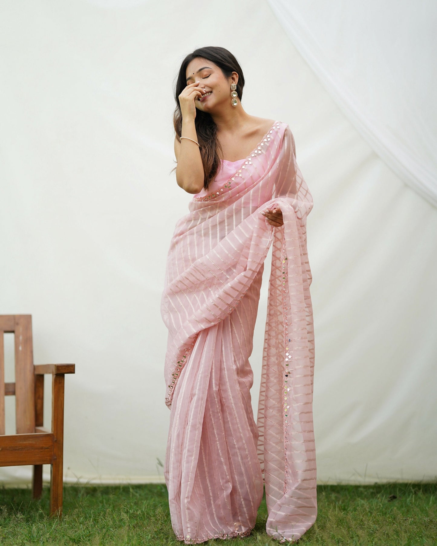 Vamsee Vijaysitara Baby Pink Organza Saree - Swadesiicart