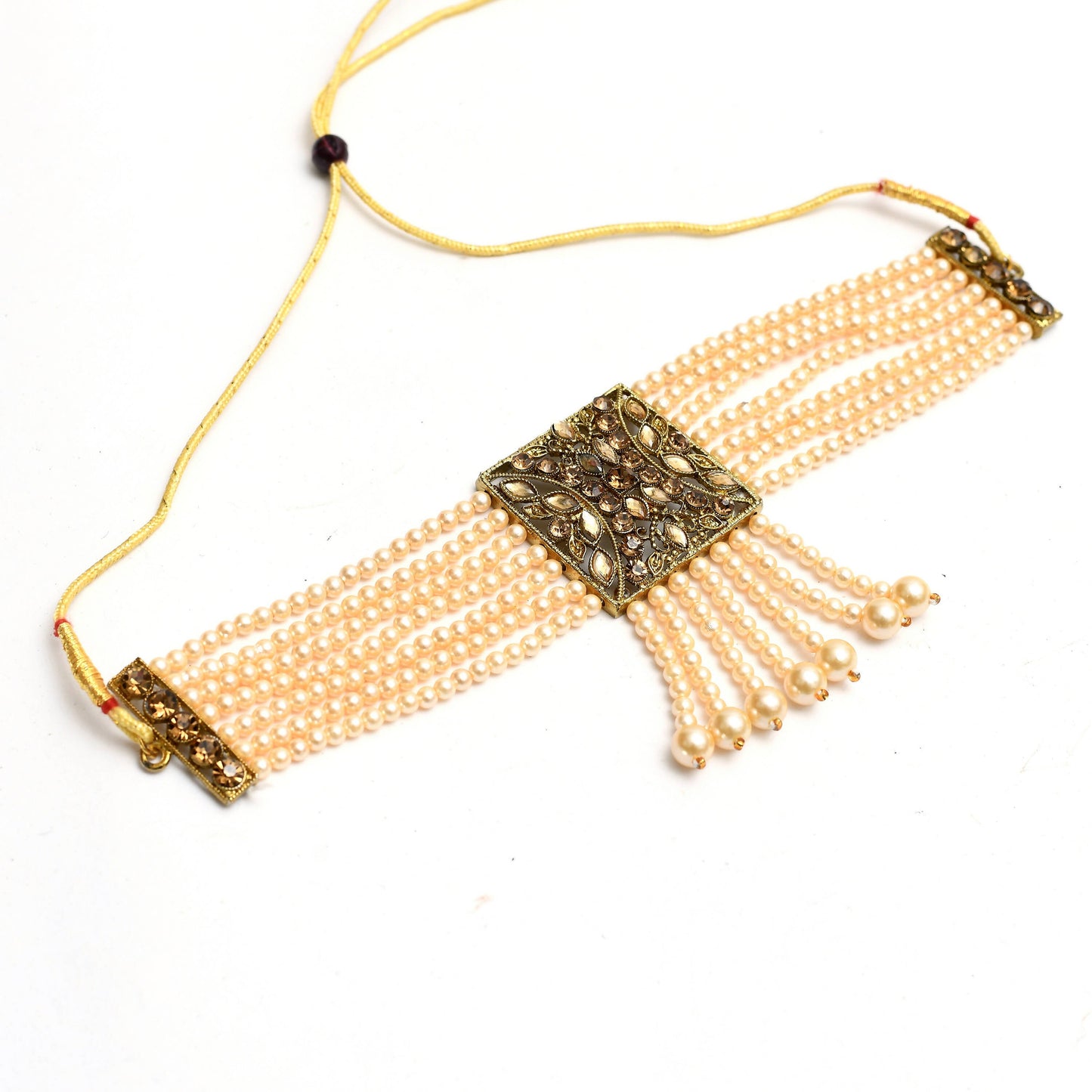 Mominos Fashion Johar Kamal Off White Color Kundan & Pearls Necklace Set - Swadesiicart
