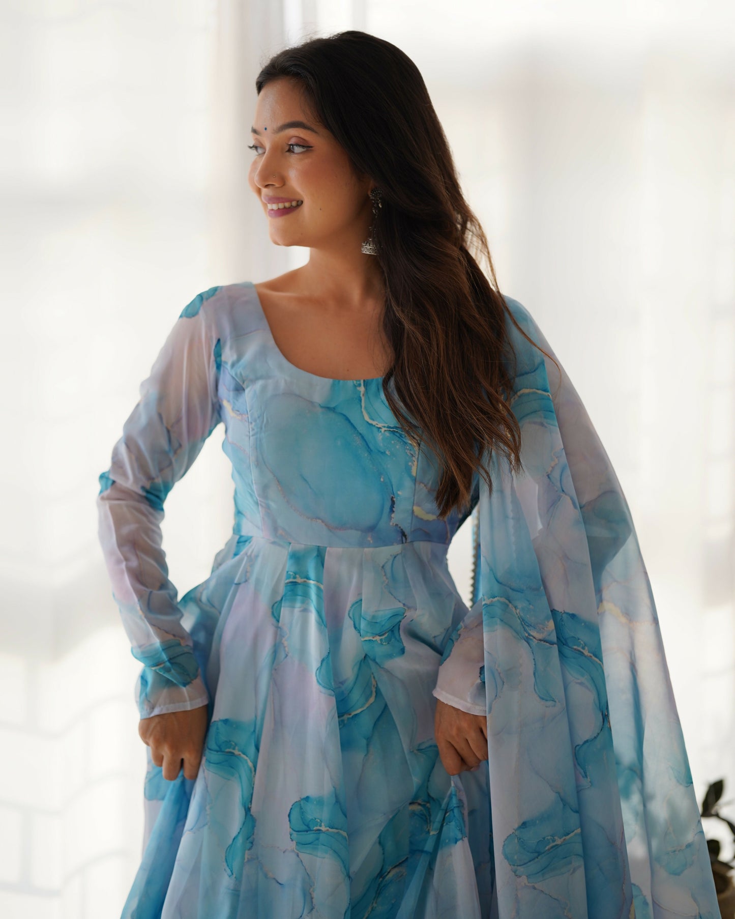 Joban Fashion Sky Kurta Set Organza Sequin Embroidery Work - Swadesiicart