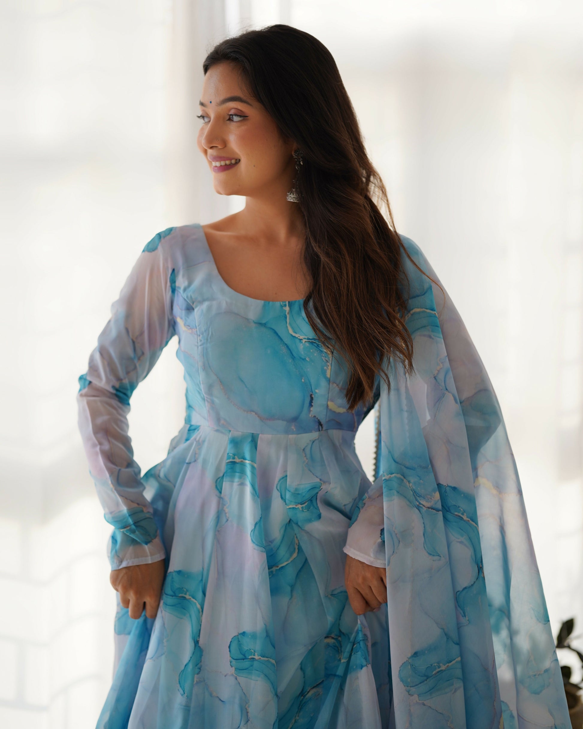 Joban Fashion Sky Kurta Set Organza Sequin Embroidery Work - Swadesiicart