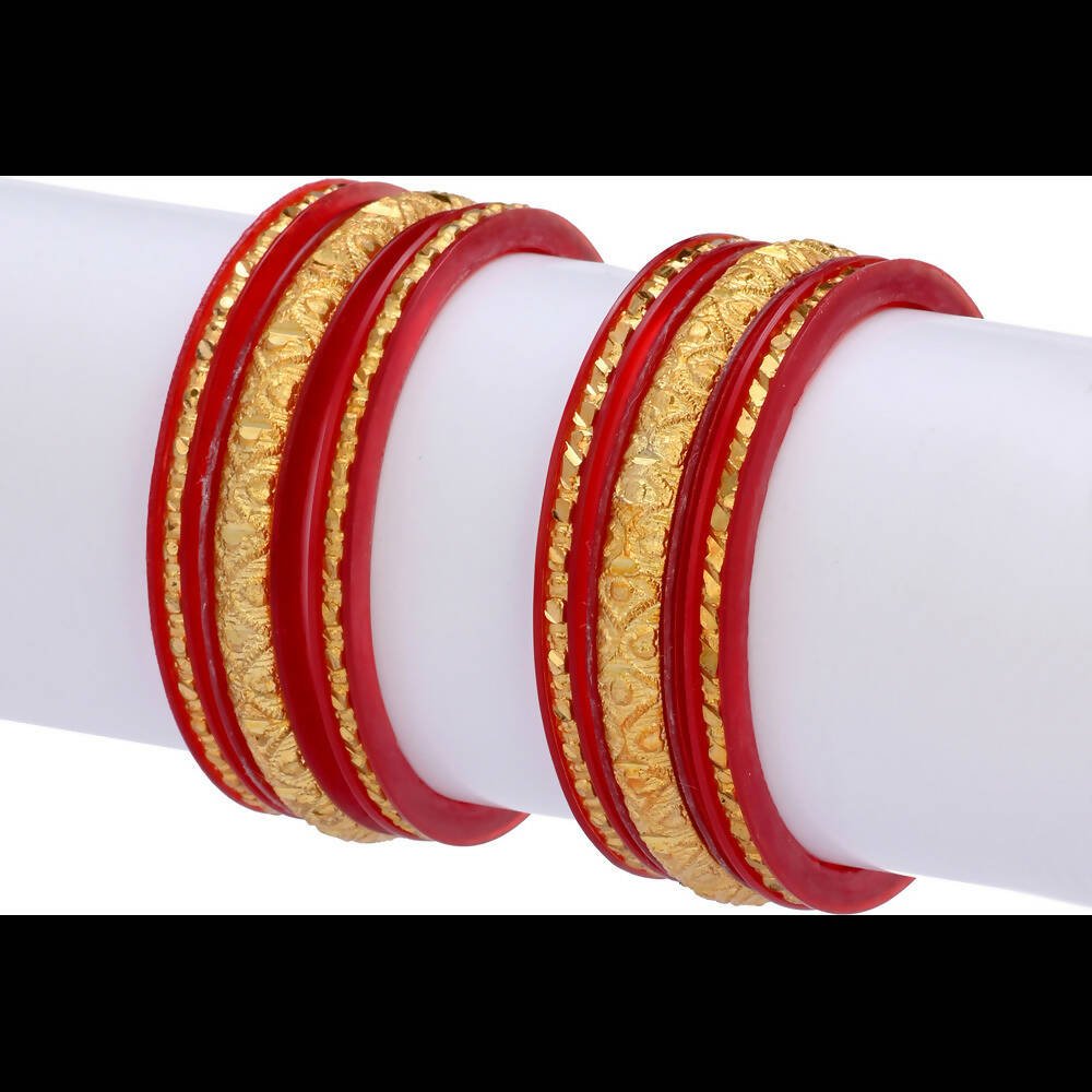 Afast Designer Fancy Party Bangle/ Kada Set, Red And Gold, Sheep, Pack Of 6 - Swadesiicart