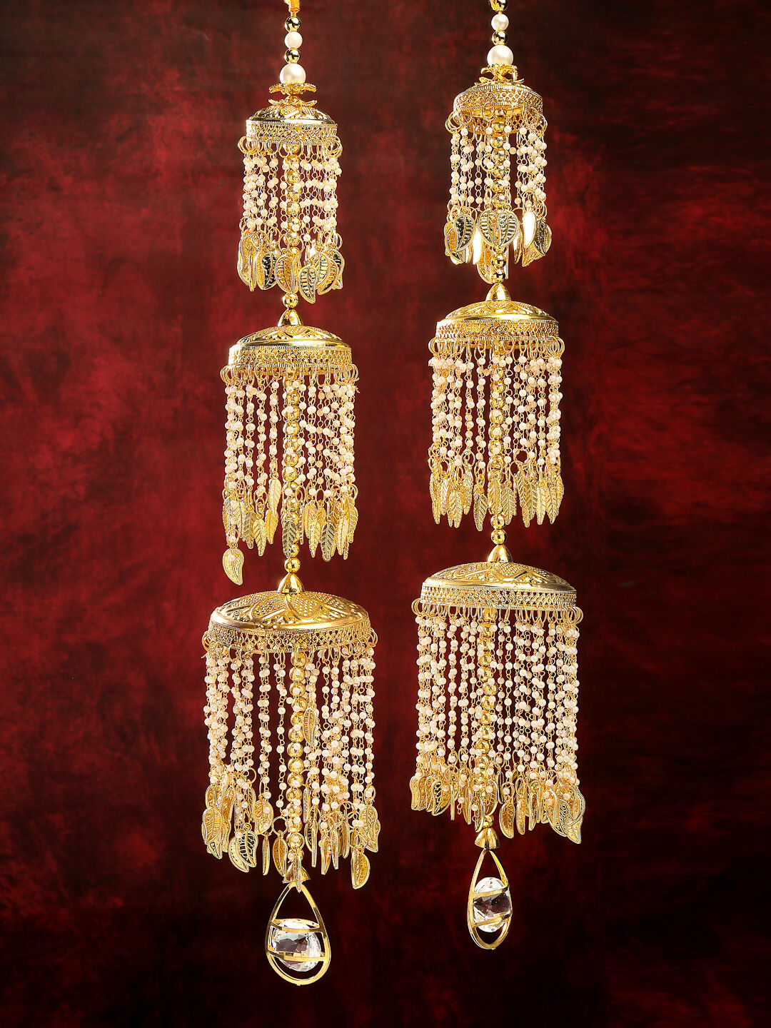 NVR Women's Pack Of 2 Gold-Polished & White Pearl Beaded Bridal Layered Heavy Kaleera Sets - Swadesiicart