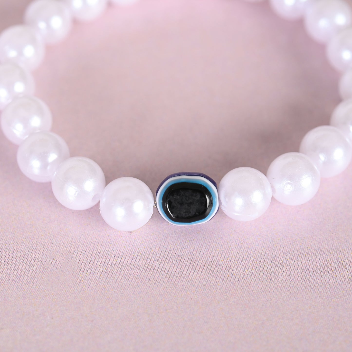 NVR Men & Women White Evil Eye Crystal Elasticated Bracelet - Swadesiicart