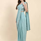Sky Blue Silk Satin Solid Ready to wear Saree with stitched Blouse - Satiksha | Swadesiicart