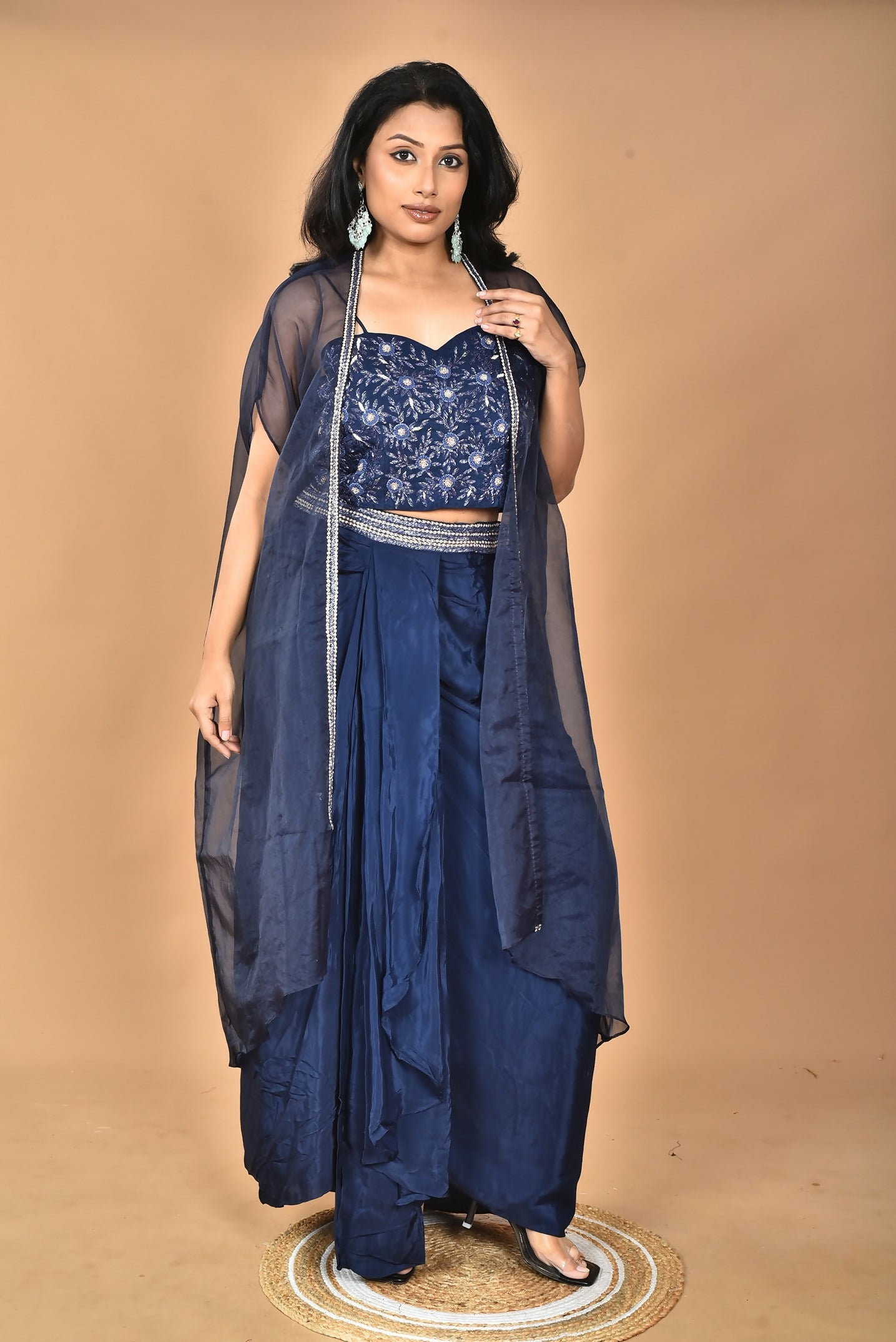 Morchari Women Hand Embroidery Crop Top-Blue - Swadesiicart