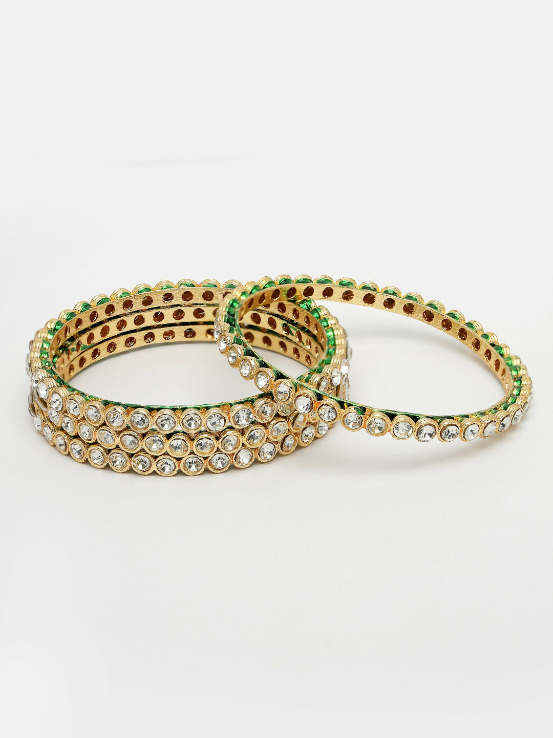 NVR Women's Set Of 4 Gold-Polished Kundan-Studded Traditional Bangles - Swadesiicart