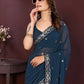 Ai Fashion Teal Soft Georgette Embroidery Party Wear Saree