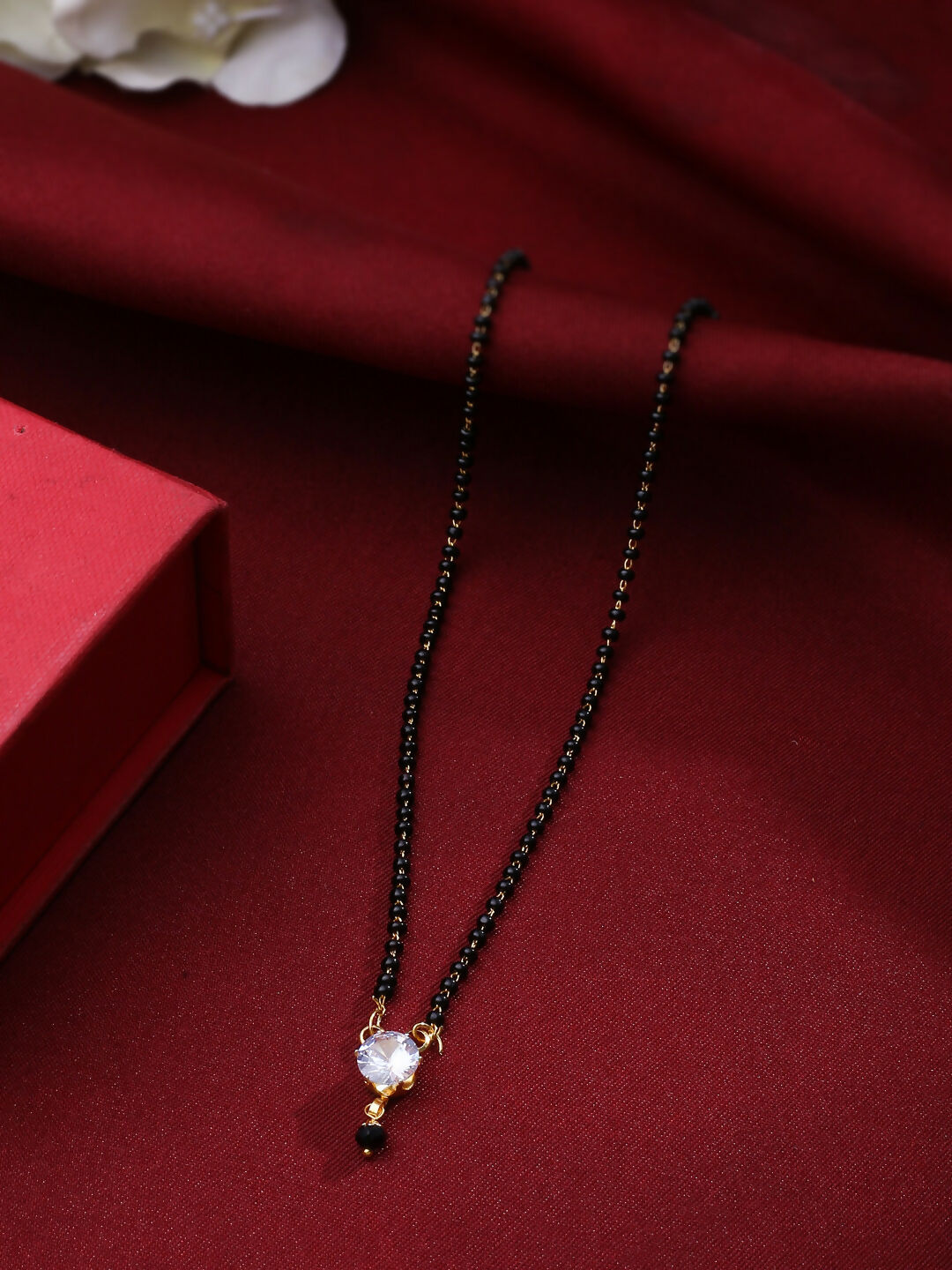 NVR Women's Set of 3 Gold-Polished CZ Stone-Studded & Beaded Mangalsutra | Swadesiicart