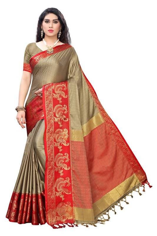 Vamika Banarasi Jacquard Weaving Brown Saree (DHONI CHIKU) | Swadesiicart