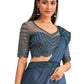 Navy Blue Satin Embroidered Ready To Wear Saree With Unstitched Blouse Piece - Nandika | Swadesiicart