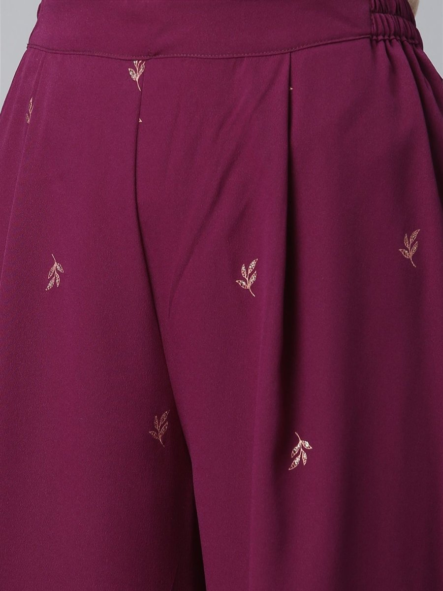 Ahalyaa Wine Crepe Solid Kurta Palazzo Set With Printed Dupatta | Swadesiicart
