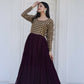 Jyoti Fashion Women's Wine Sequence Zari Embroidered Faux Blooming Anarkali Dress | Swadesiicart
