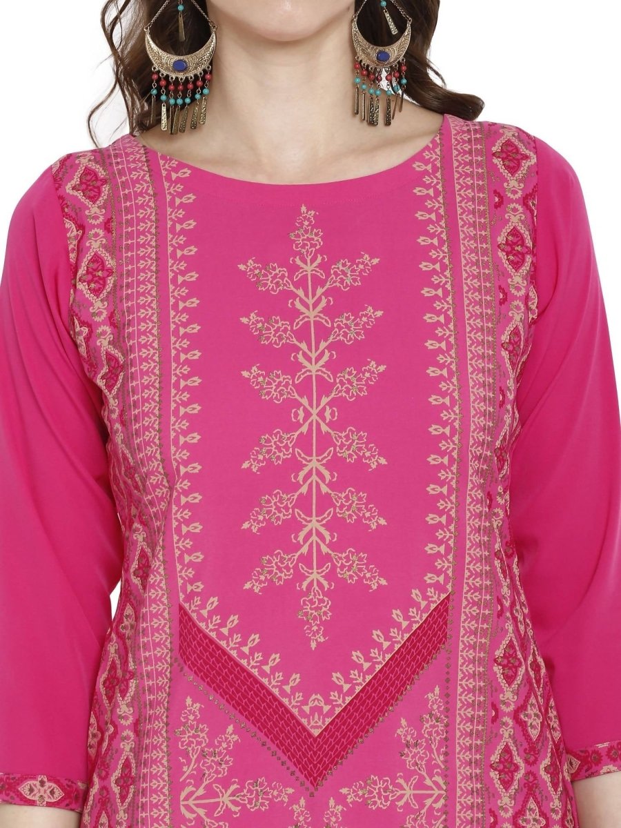 Ahalyaa Women Crepe Pink Printed Straight Kurta | Swadesiicart