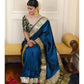 DEIANA'S Beautiful Designer Golden zari Soft Lichi Silk Saree - Blue - Swadesiicart