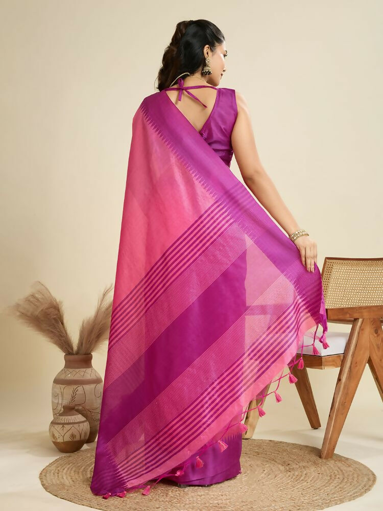 Vishnu Weaves Women's Pink Raw Silk Thread Woven Saree with Blouse - Swadesiicart