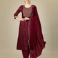 Jyoti Fashion Women's Maroon Silk Blend Embroidery & Sequence work Kurta with Trouser & Dupatta | Swadesiicart