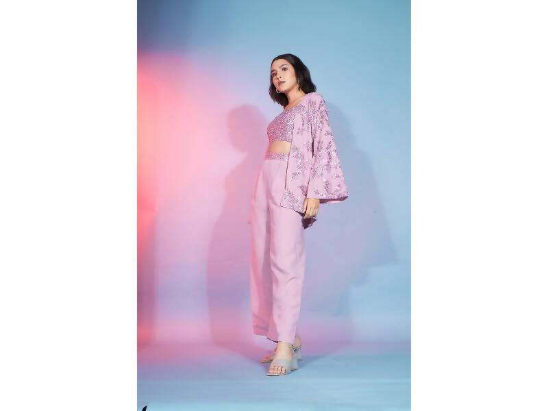 Pink Georgette Sequence With Thread Designer Co-Ord Set - Flory - Swadesiicart