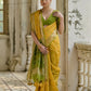 Vishnu Weaves Women's Yellow Raw Silk Thread Ikkat Woven Saree with Blouse - Swadesiicart