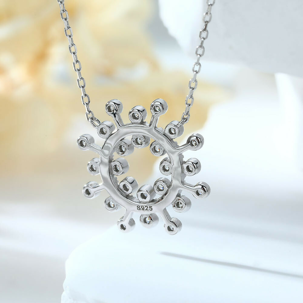 Cauer Moissanite Round Pendant Necklace in 925 Sterling Silver, White Gold Plated | Swadesiicart