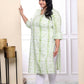 Miravan Women's Plus Size White And Green Tie Dye Cotton Kurti - Swadesiicart
