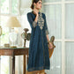 Juniper Blue Chanderi Festive Embroidered Polka Dot Printed A-Line Kurta For Women | Swadesiicart