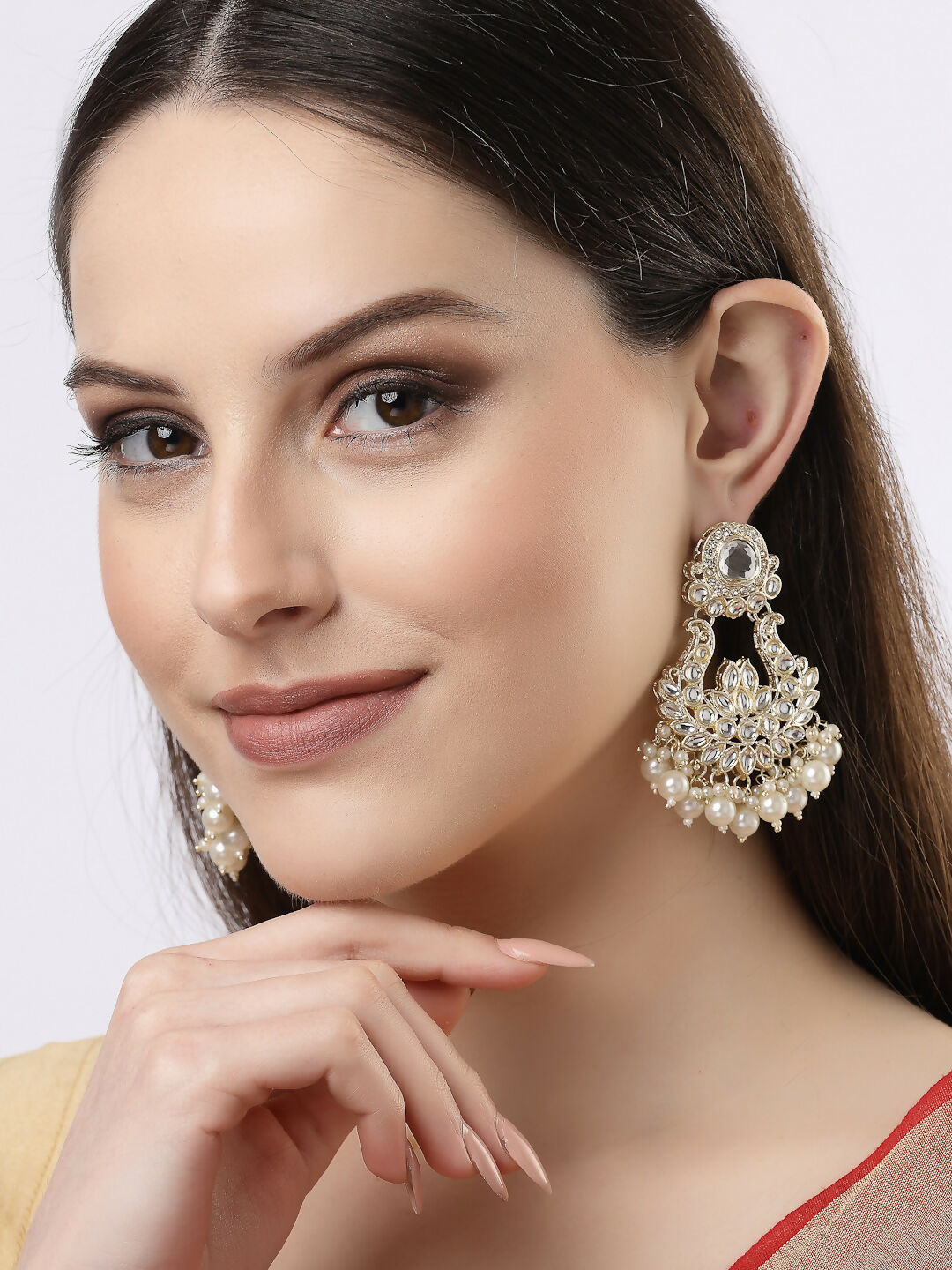NVR Women Gold-Polished Kundan Chandbali Earrings | Swadesiicart