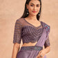 Purple Satin Embroidered Ready To Wear Saree With Unstitched Blouse Piece - Nandika | Swadesiicart