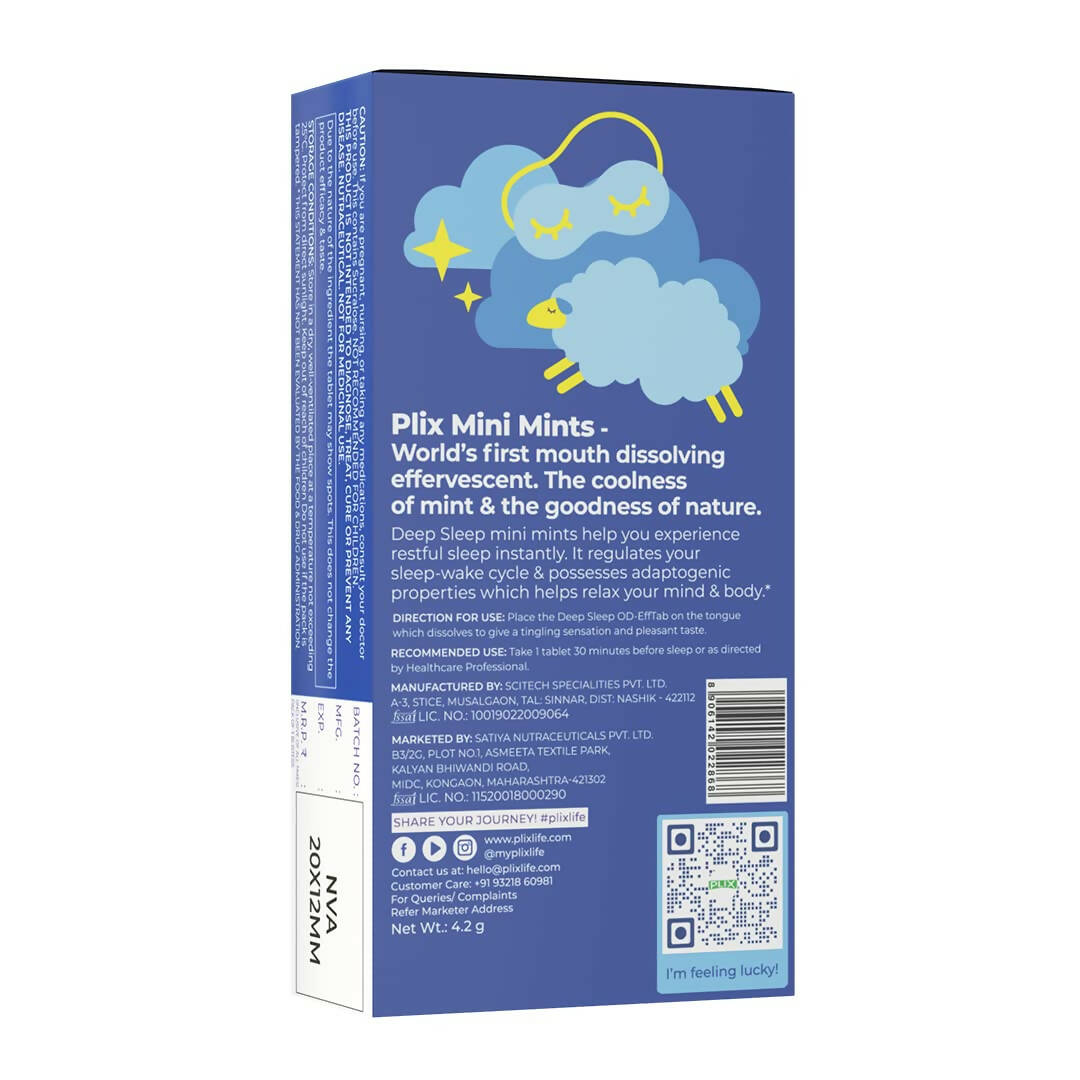 PLIX The Plant Fix Melatonin Deep Sleep Oral Dissolving Mini Mints Effervescent Tablets - Swadesiicart