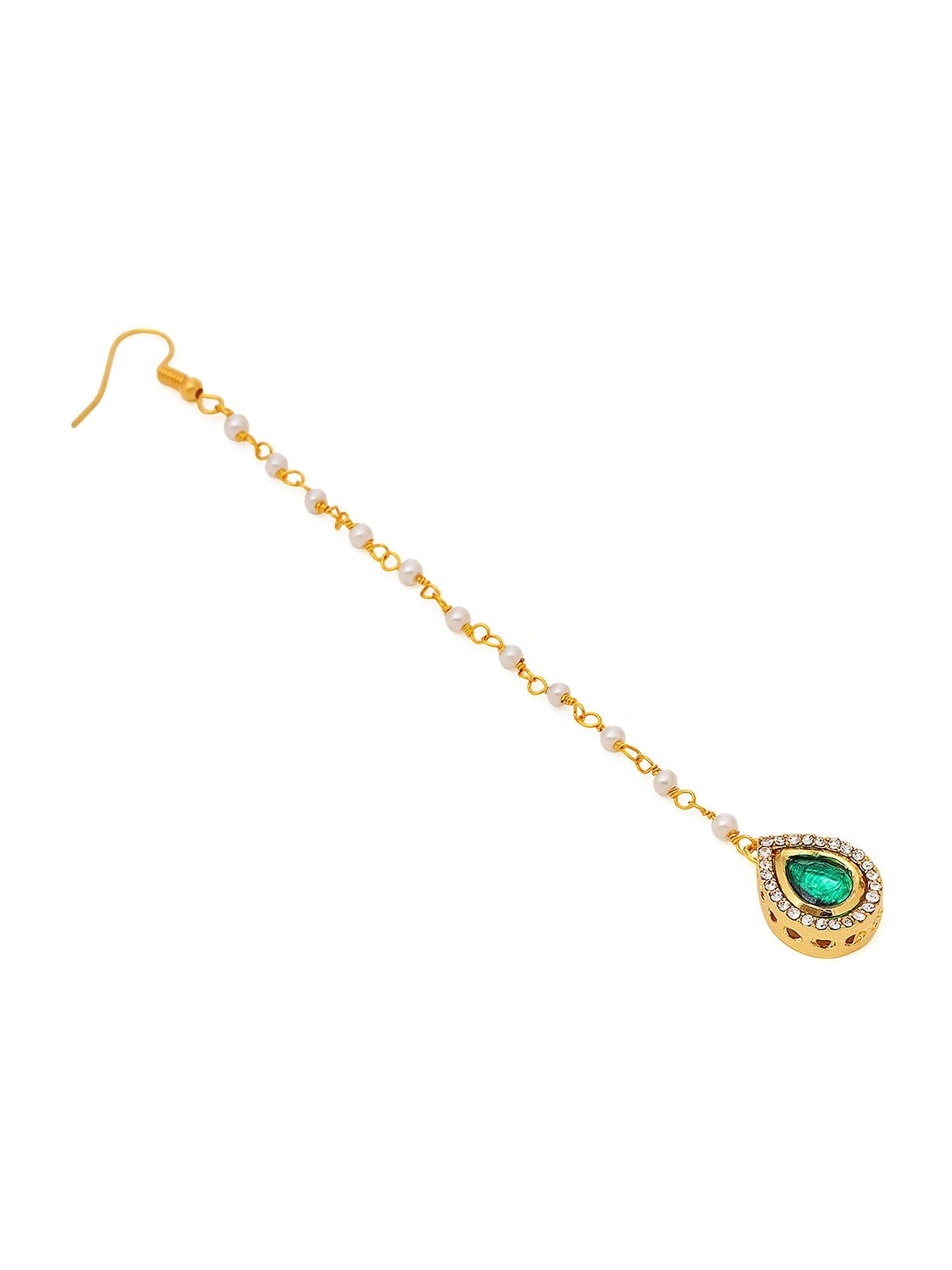 Ruby Raang Green Tear Drop Green Kundan Maang Tikka | Swadesiicart