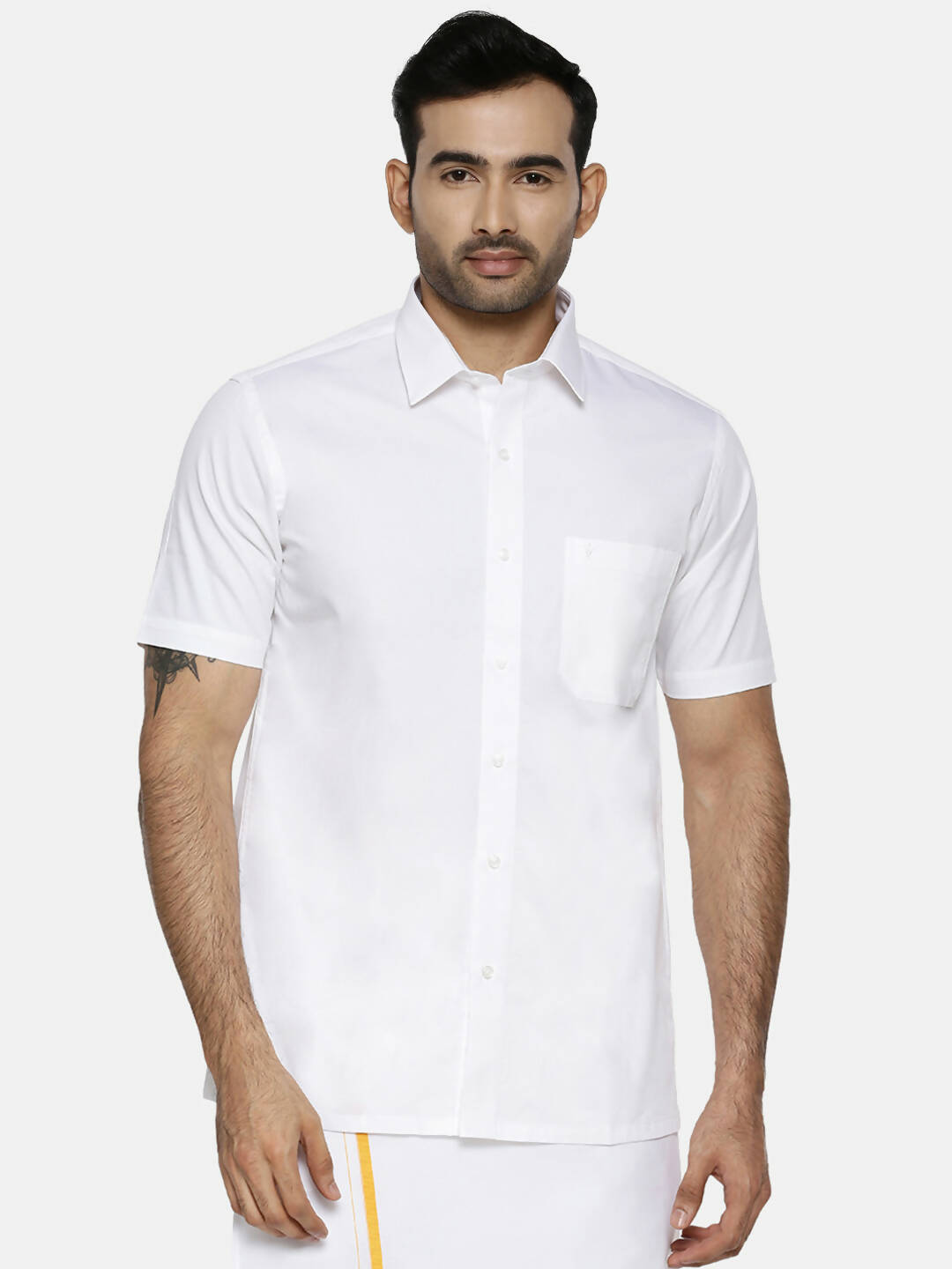 Ramraj Cotton Mens Half Sleeve Formal 100 % Cotton White Shirt | Swadesiicart