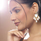Gold-Toned White Kundan Contemporary Gold-Polished Drop Earrings - Ruby Raang - Ruby Raang Studio