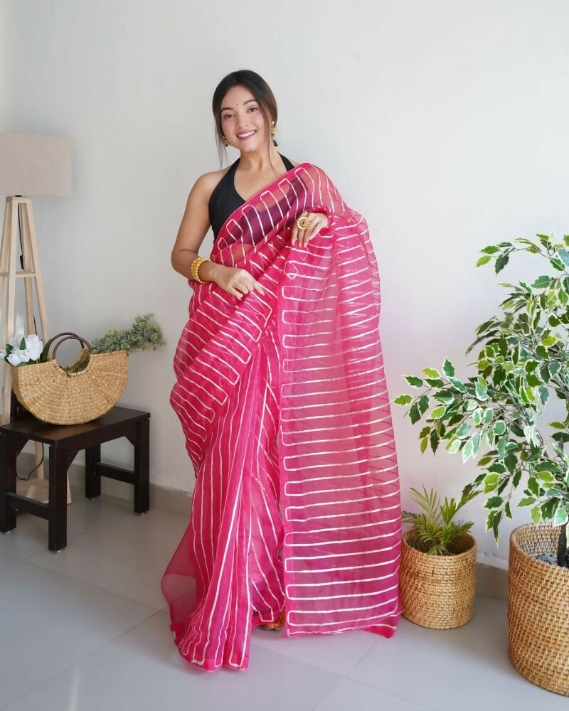 Vamsee Devika Pink Organza Silk Saree - Swadesiicart