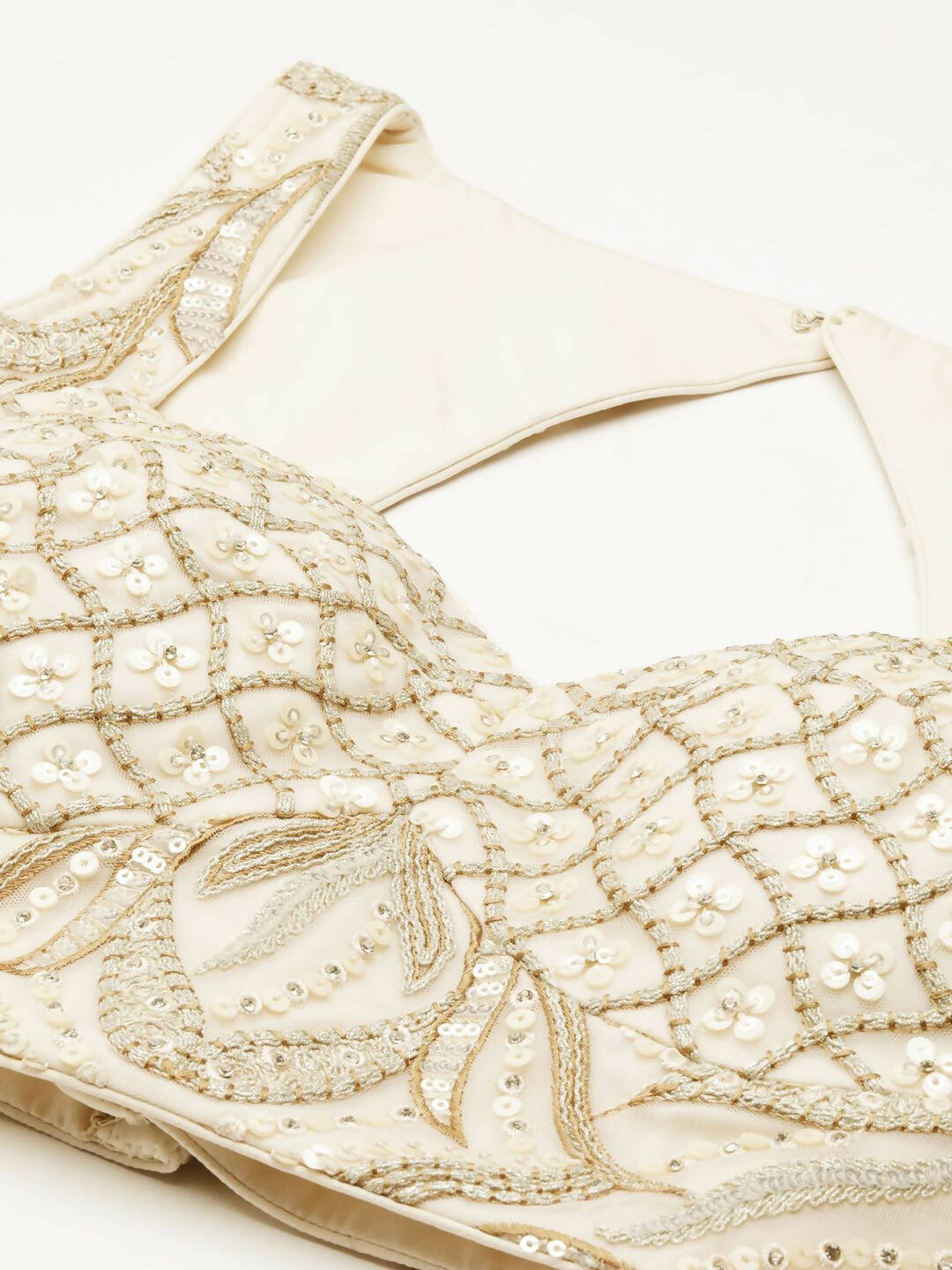 House of Panchhi Cream Net Sequins and Zarkan embroidery Lehenga choli & Dupatta | Swadesiicart