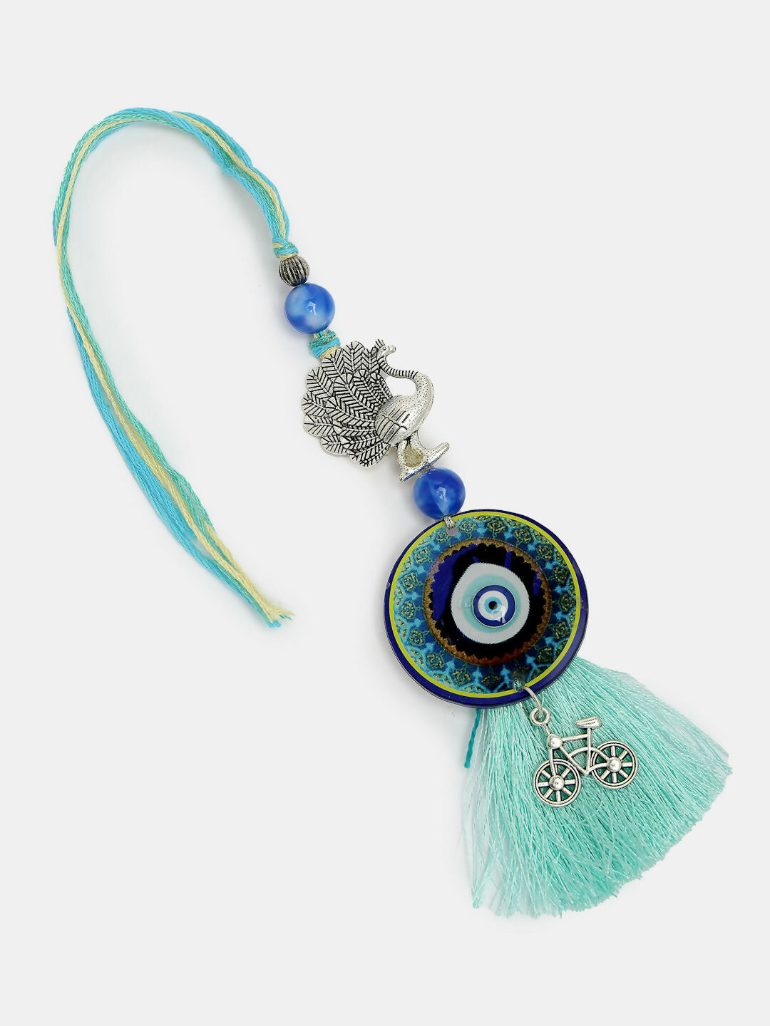 NVR Women & Men Set of 2 Blue Evil Eye & Beaded Bhaiya Bhabi Rakhi With Roli Chawal & Chocolate | Swadesiicart