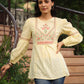 Juniper Women's Lemon Cotton Dobby Solid Embroidered Straight Tunic | Swadesiicart