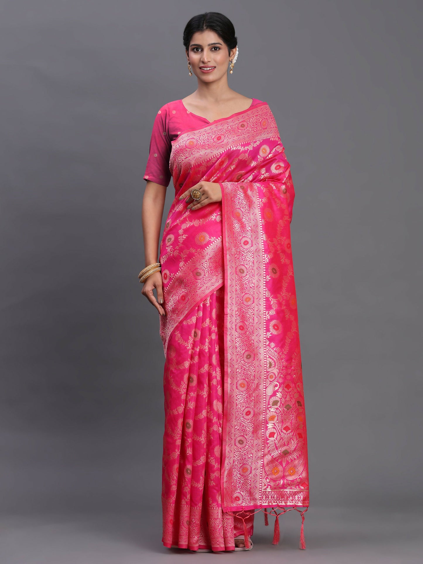 Astita Banarasi Silk Pink Saree | Swadesiicart
