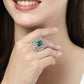 NVR Women's Green & Silver CZ-Studded Square-Shaped Adjustable Finger Ring | Swadesiicart