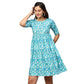 Blue & White Ethnic Motifs Printed Cotton A-Line Dress - Poonam