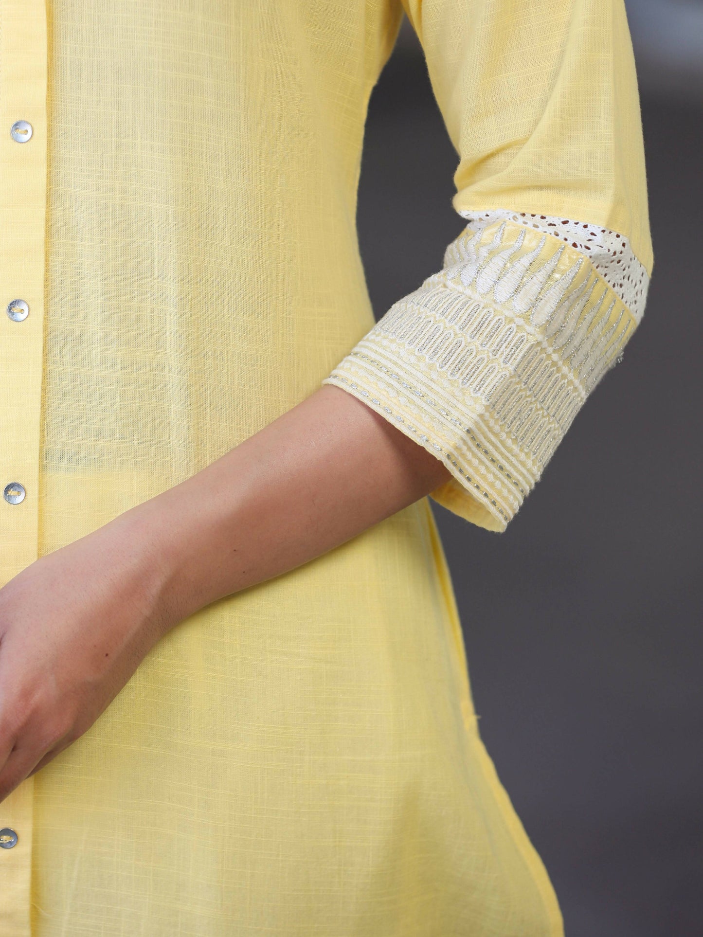 Juniper Women's Yellow Cotton Slub Embroidered Straight Kurta | Swadesiicart