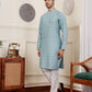 Blue Viscose Woven Jacquard Work Men's Rajwadi Kurta Set - Mahotsav