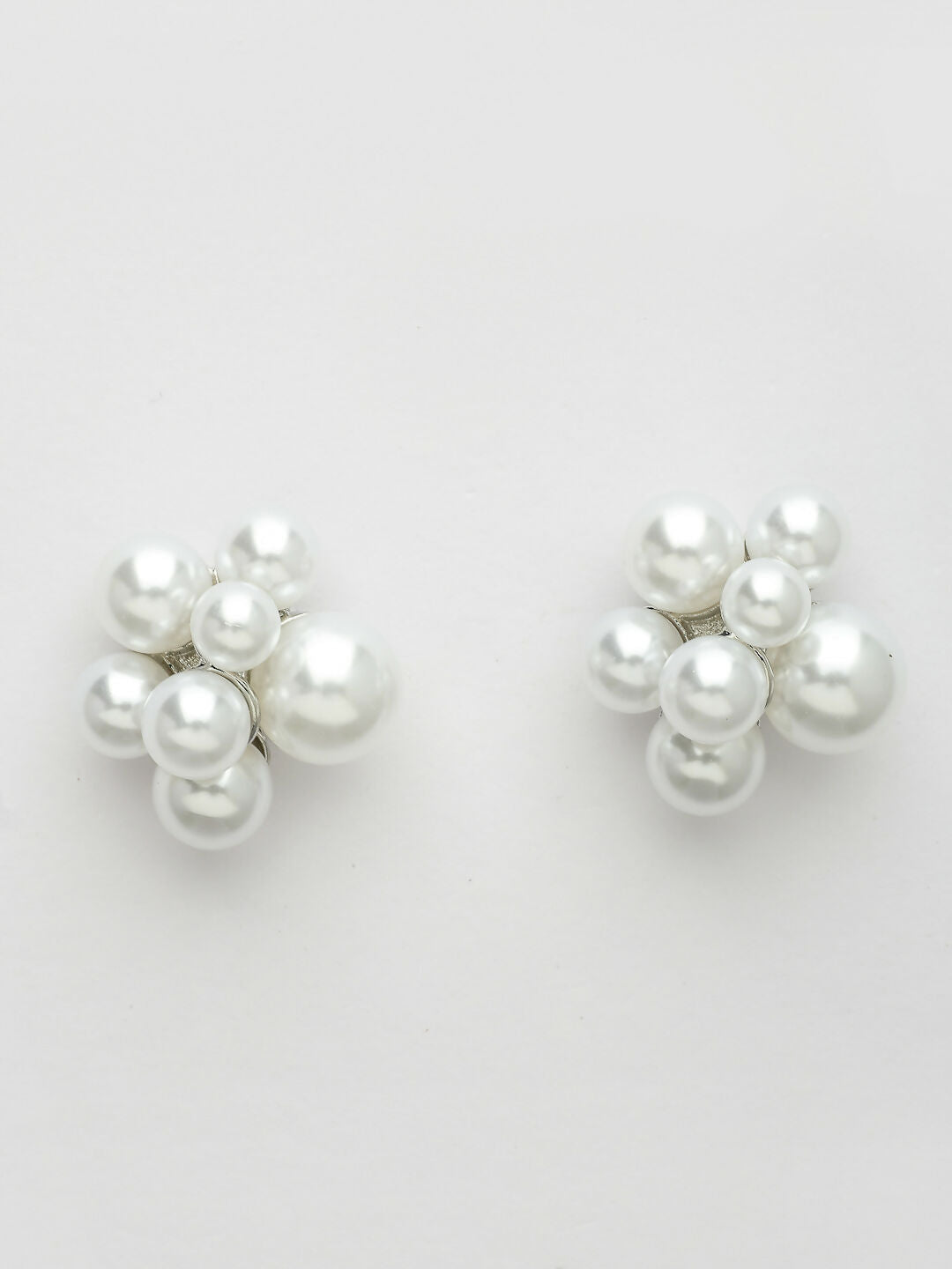 NVR Women's White Pearl Silver-Plated Circular Studs Earring | Swadesiicart