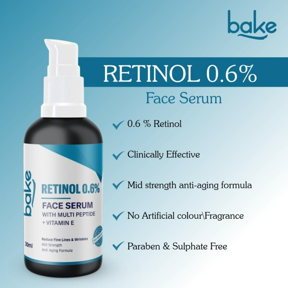 Bake 0.6% Retinol Mid Strength Face Serum With 2% Multi Peptide & Vitamin E | Swadesiicart